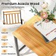 Close-up of the acacia wood tabletop showcasing its natural finish and elegant design, ideal for outdoor patio use.