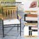 Outdoor chair with acacia wood armrests and soft white cushion, featuring smooth zippers and fixing ties for stability.