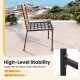 Heavy-duty metal frame chair with acacia wood backrest and soft cushions, ideal for outdoor patio relaxation.