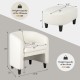 Beige modern upholstered barrel chair with ottoman, featuring teddy velvet, ergonomic design, and non-slip foot pads.