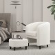 Beige modern upholstered barrel chair with ottoman, featuring teddy velvet fabric, ergonomic design, and non-slip foot.