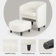 Modern upholstered barrel chair with ottoman in beige teddy velvet, featuring sturdy legs and anti-slip foot pads for.