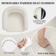 Removable padded seat cushion in soft teddy velvet with zipper and hook fasteners for easy cleaning and comfort.
