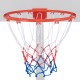 18-inch basketball rim in orange with all-weather net and mounting hardware, suitable for indoor and outdoor play.