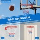 18-inch basketball rim goal with all-weather net, suitable for walls or doors for versatile indoor and outdoor play.