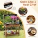 Outdoor mud kitchen for kids featuring a rotatable faucet, removable sink, and simulated cooking stoves for imaginative.