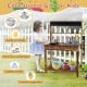 Outdoor mud kitchen for kids featuring a rotatable faucet, removable sink, and simulated stoves for imaginative play.