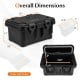 31QT insulated food pan container in black with lid, showcasing dimensions and stackable design for efficient storage.