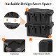 Stackable 31QT insulated food pan container in black with transparent pans, designed for efficient space-saving storage.