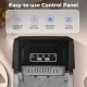 Control panel of the silver ice maker with one-button operation, ice size selection, and water level indicators.