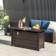 45-inch propane rattan firepit table in mixed brown, featuring a secure lid and stylish woven exterior for outdoor use.