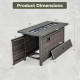 Dimensions of the 45-inch propane rattan firepit table with a mixed brown finish and storage for a gas tank.