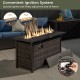45-inch propane rattan firepit table in mixed brown with adjustable flame, glass stones, and protective cover for.