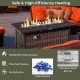 45-inch propane rattan firepit table with glass stones, 50,000 BTU output, stylish design for outdoor warmth and coffee.