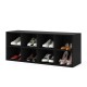 Black 8 cubbies shoe organizer with various shoes displayed, sturdy design for hallways or bedrooms.