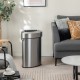 Stainless steel 60L corner trash bin with lid, non-slip bottom, ideal for kitchens and offices, space-saving design.