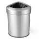 Stainless steel corner trash bin with lid, 60L capacity, non-slip bottom, ideal for kitchens and offices.
