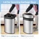 Stainless steel 60L corner trash bin with secure lid, designed to prevent bag slipping, ideal for kitchens and offices.
