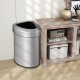 Stainless steel corner trash bin with lid, 60L capacity, designed for space-saving in kitchens or offices.