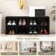 8-cubbies shoe organizer in black, featuring spacious top for seating and sturdy design, ideal for entryways and living.