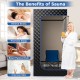Portable steam sauna with 3L steam generator and foldable chair, designed for stress relief and improved skin at home.