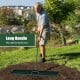 Lawn leveling rake with a long handle for easy use, featuring a sturdy metal frame and wide rake plate for efficient.