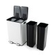 Dual compartment 8-gal trash can in white with stainless steel frame, perfect for recycling and kitchen waste sorting.
