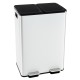 Dual compartment 8-gal trash can in white with stainless steel frame, ideal for waste sorting in kitchen or office.