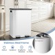 Dual compartment 8-gal trash can with stainless steel frame, fingerprint resistant, ideal for kitchen and office use.