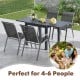 Outdoor dining table set with extendable aluminum table and 4 stackable chairs, perfect for 4-6 people in any outdoor.