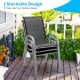 Stackable chairs with breathable fabric and curved armrests, perfect for outdoor dining and space-saving.