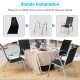 Assembly steps for the outdoor dining table set with extendable aluminum table and 4 stackable chairs.