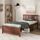 Twin size wooden platform bed with walnut finish, slatted support, and stylish headboard for elegant bedroom decor.