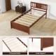 Twin size wooden platform bed frame with slatted support and robust design, featuring 8 plywood slats for lasting.