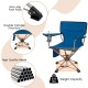 Portable blue 360° swivel hunting chair with high-quality metal frame, non-slip foot pads, and mesh cup holder.