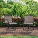 Patio swivel dining chairs set of 2 with heavy-duty metal frame and brown fabric, perfect for outdoor relaxation.