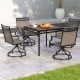 Patio swivel dining chairs set of 2 with heavy-duty metal frame, stylish patterns, perfect for outdoor relaxation.