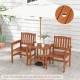 3-piece patio bistro set with slatted wood chairs and table featuring umbrella hole, perfect for outdoor relaxation.