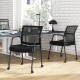 Black office guest chairs on wheels with metal frame and armrests, featuring ergonomic design for comfort and mobility.