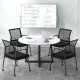 Black office guest chairs on wheels with metal frame and armrests, designed for comfort and mobility in meeting rooms.