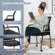 Black office guest chair with wheels, ergonomic backrest, and integrated armrests for comfortable seating in any.