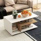 Rectangular coffee table with L-shaped middle shelf in white, featuring ample storage and a geometric design for modern.