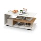 Rectangular coffee table with L-shaped middle shelf in white, featuring 3 tiers for storage and a waterproof surface.