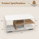 Rectangular coffee table with L-shaped middle shelf, white finish, featuring 3 tiers for storage and geometric design.