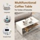 Rectangular coffee table in white with L-shaped middle shelf, showcasing a stylish geometric design for versatile room.