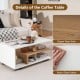 Rectangular coffee table with L-shaped middle shelf, featuring elegant wood grain and easy-to-clean waterproof surface.