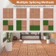 Interlocking deck tiles in brown, showcasing multiple splicing methods for easy installation on patios and decks.