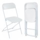 White metal folding chair with plastic seat, showcasing a stacked design for easy storage and portability. Ideal for.