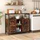 Rustic brown buffet cabinet with slatted doors, 3 adjustable shelves, and ample storage for kitchen essentials.