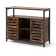 Buffet cabinet with slatted doors in rustic brown, featuring 3 adjustable shelves for versatile storage solutions.